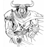 Dibujo para colorear Dibujo De Toro Minotauro Con Espada Para Pintar Y Colorear