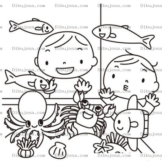 Dibujo para colorear Dibujo De Ninos Viendo Una Pecera Para Pintar Y Colorear Pecera Gigante