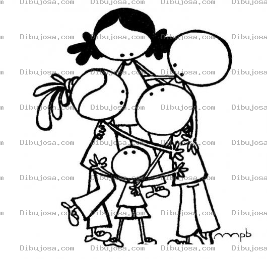 Dibujo para colorear 5 Hermanitos Abrazados Para Pintar Y Colorear