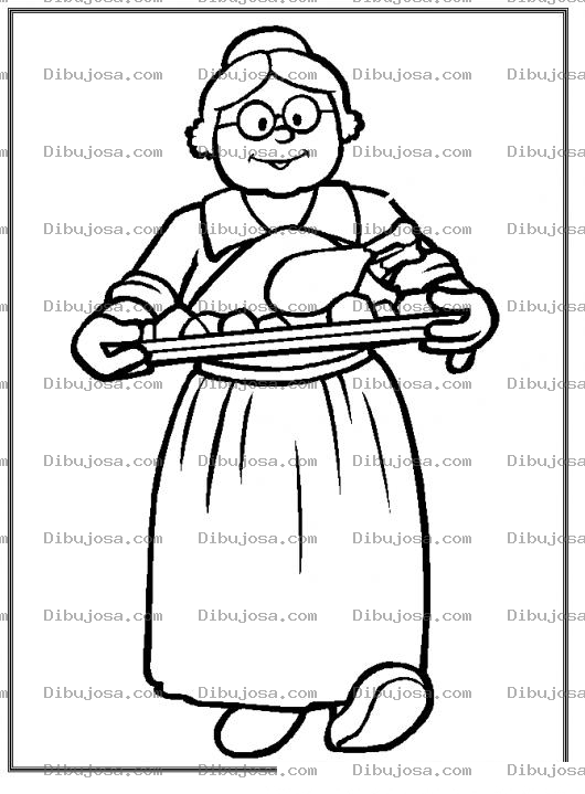 Dibujo para colorear Dibujo De Abuelita Con Un Pavo Asado De Thanks Giving Para Pintar Y Colorear