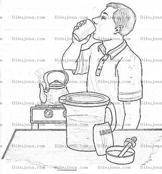 Dibujo para colorear Dibujo Para Pintar Y Colorear A Un Hombre Tomando Agua Hervida Y Con Gotas De Cloro O Lejia Para Prevenir El Colera