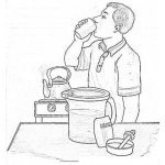Dibujo para colorear Dibujo Para Pintar Y Colorear A Un Hombre Tomando Agua Hervida Y Con Gotas De Cloro O Lejia Para Prevenir El Colera