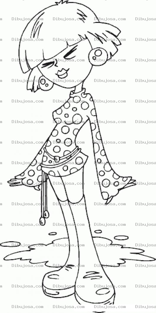 Dibujo para colorear Nina Con Vestidito Estampado Y Botas Para Pintar Y Colorear