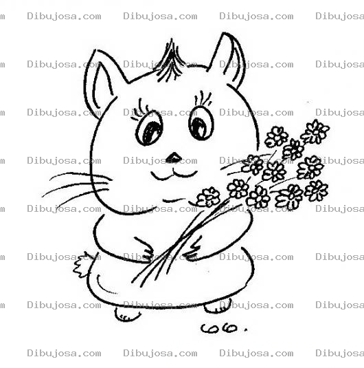 Dibujo para colorear Hamstersita Con Ramo De Flores Para Pintar Y Colorear Hamsterscita Con Floresitas