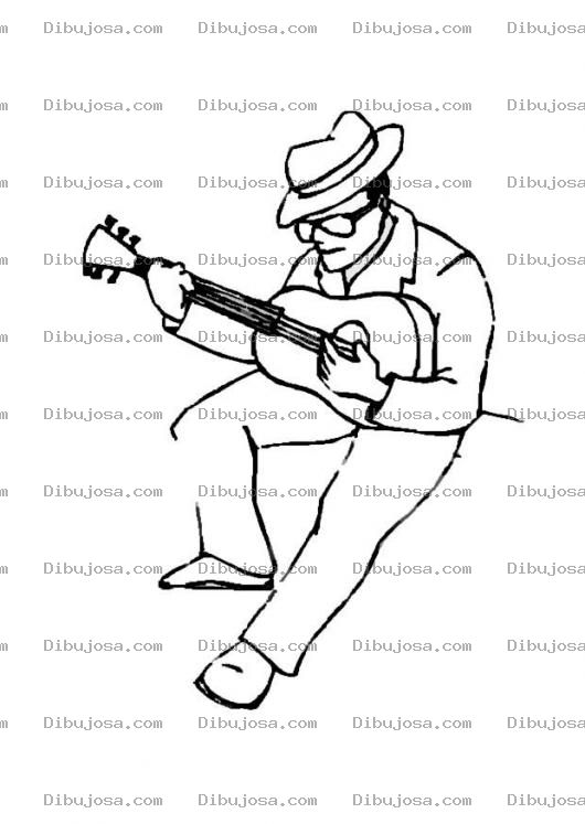 Dibujo para colorear Tocando Blues Con Guitarra Para Pintar Y Colorear