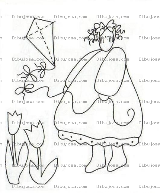Dibujo para colorear Dibujo De Nina Volando Barrilete Para Pintar Y Colorear