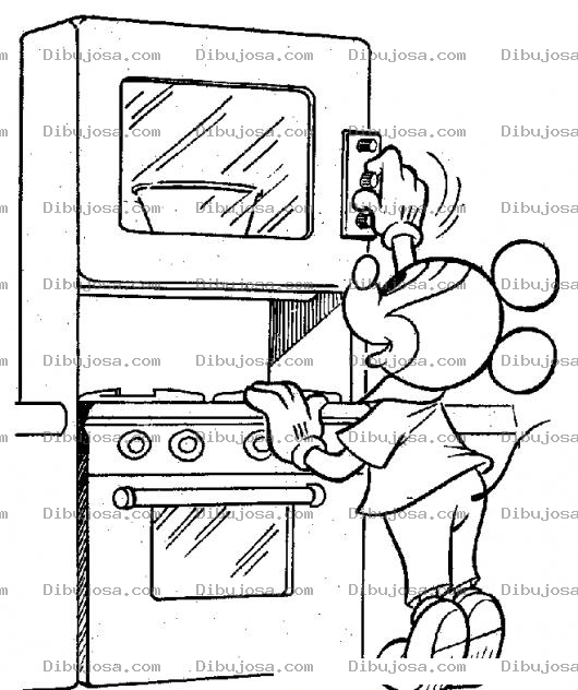 Dibujo para colorear Dibujo De Mickeymouse Calentando Comida En El Microondas Para Pintar Y Colorear