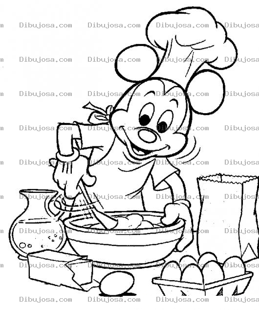 Dibujo para colorear Mickey Mouse Batiendo Huevos Para Pintar Y Colorear