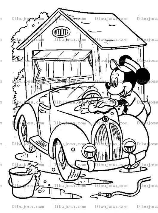 Dibujo para colorear Dibujo De Mikey Mouse Lavando Su Automovil