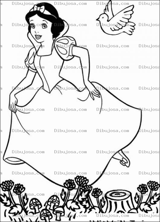 Dibujo para colorear Blanca Nieves con una paloma