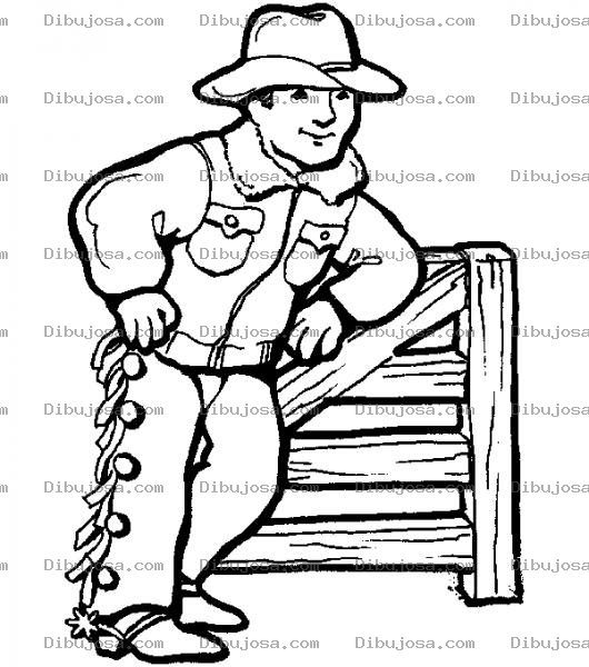 Dibujo para colorear Dibujo De Vaquero Recostado Sobre Un Potrero Para Pintar Y Colorear
