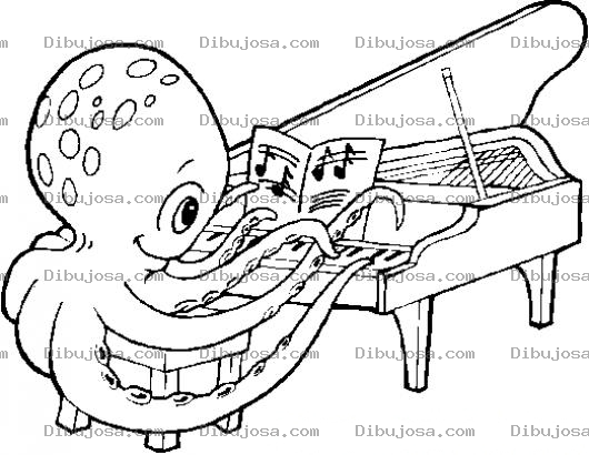 Dibujo para colorear Dibujo De Pulpo Tocando El Piano Para Pintar Y Colorear