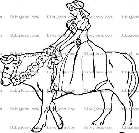 Dibujo para colorear Mujer Sobre Vaca Para Pintar Y Colorear