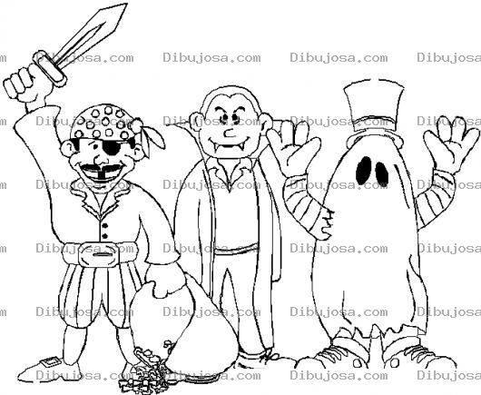 Dibujo para colorear Ninos Disfrazados De Pirata Dracula Y Fanstasma Para Pintar Y Colorear