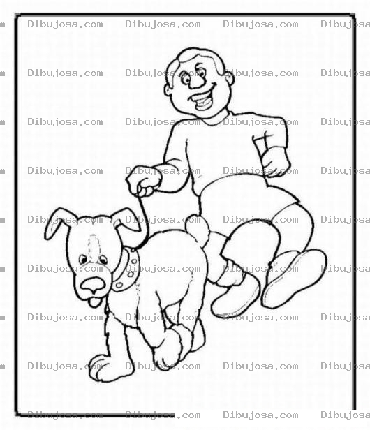 Dibujo para colorear Dibujo de un hombre paseando al perro