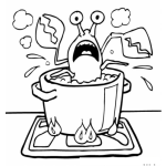 Dibujo para colorear Dibujo De Langosta Hirviendo En Una Olla Con Fuego Para Pintar Y Colorear Caldo De Langosta