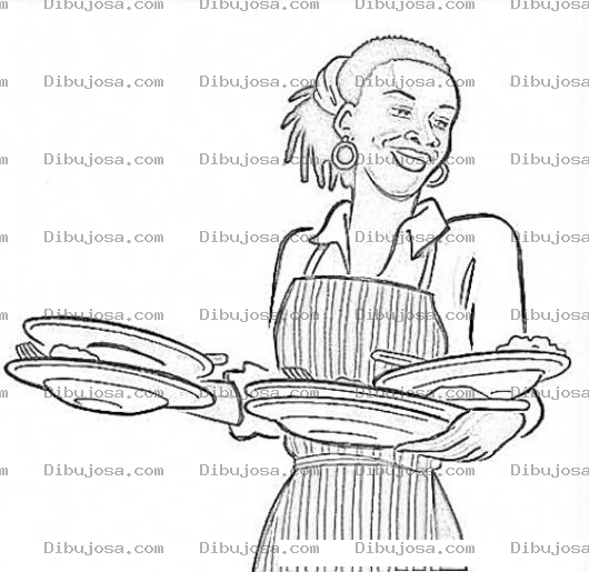 Dibujo para colorear Dibujo De Negrita Con Platos De Comida Para Pintar Y Colorear A Una Linda Chica De Color