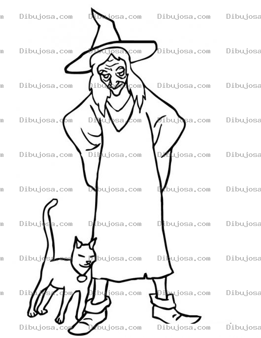 Dibujo para colorear Bruja Y Gato Para Pintar Y Colorear