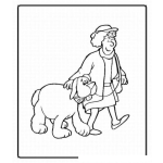 Dibujo para colorear Pintar a la abuelita paseando al perro