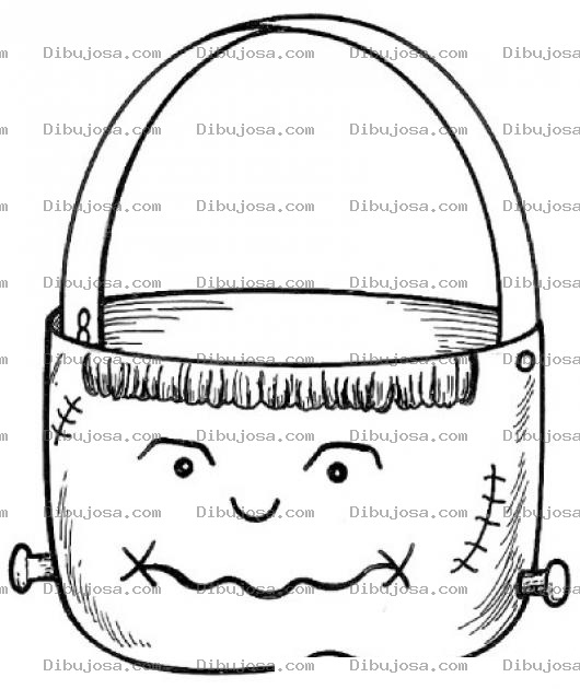 Dibujo para colorear Dibujo De Canasta De Dulces Con Cara De Frankenstain Para Pintar Y Colorear