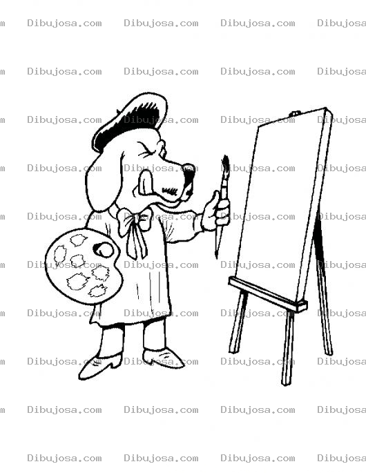 Dibujo para colorear Dibujo De Perro Pintor Pintando Al Oleo Para Pintar Y Colorear