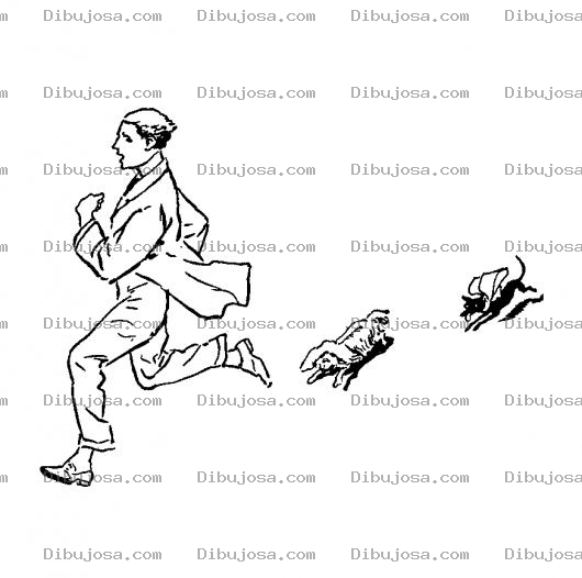 Dibujo para colorear Dibujo De Hombre Huyendo De 2 Perritos Para Pintar Y Colorear