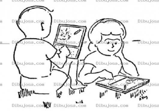 Dibujo para colorear Dibujo De Ninos Con Ipads Para Pintar Y Colorear