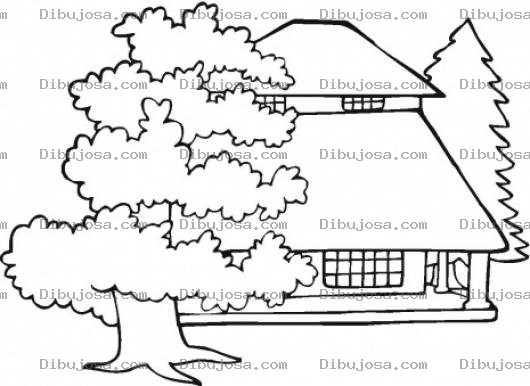 Dibujo para colorear Dibujo De Casa Entre Arboles Para Pintar Y Colorear