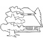Dibujo para colorear Dibujo De Casa Entre Arboles Para Pintar Y Colorear