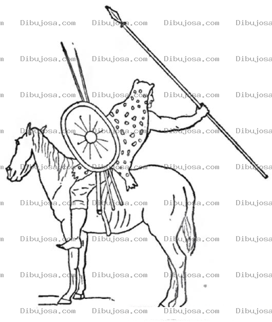 Dibujo para colorear Dibujo De Guerrero A Caballo Con Lanza Y Escudo Para Pintar Y Colorear