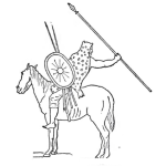 Dibujo para colorear Dibujo De Guerrero A Caballo Con Lanza Y Escudo Para Pintar Y Colorear