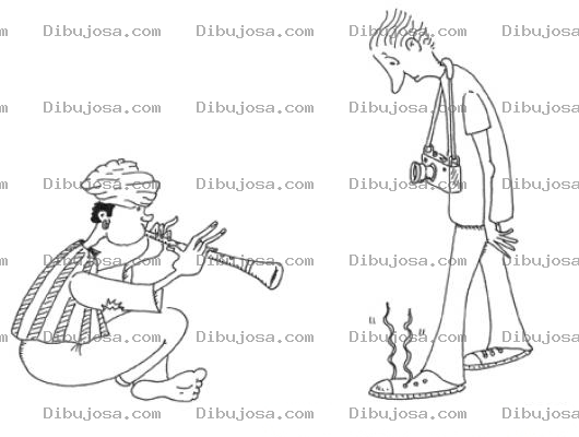 Dibujo para colorear Encantador De Culebras Levantando Las Correas De Los Zapatos De Un Fotografo Para Pintar Y Colorear