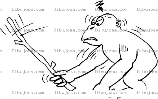 Dibujo para colorear Dibujo De Mono Golpeando Un Palo De Rama Para Pintar Y Colorear