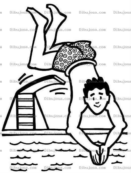 Dibujo para colorear Dibujo De Hombre Tirandose Un Clavado En Una Piscina Saltando Desde Un Trampolin Para Pintar Y Colorear Clavadista Trampolinista