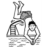 Dibujo para colorear Dibujo De Hombre Tirandose Un Clavado En Una Piscina Saltando Desde Un Trampolin Para Pintar Y Colorear Clavadista Trampolinista