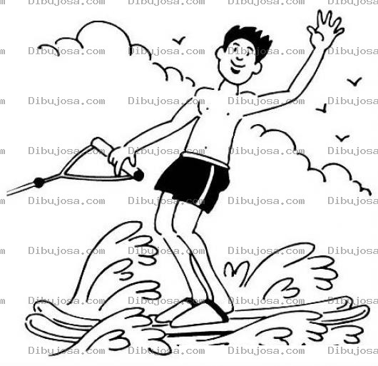 Dibujo para colorear Dibujo De Esqui Acuatico Para Pintar Y Colorear Hombre Esquiando En El Agua Halado Por Una Lancha