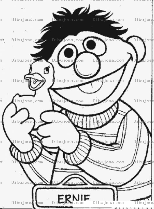 Dibujo para colorear Dibujo De Ernie De Plaza Sesamo Con Un Patito Para Pintar Y Colorear