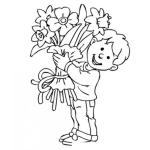 Dibujo para colorear Nino Con Ramo De Flores Para Pintar Y Colorear