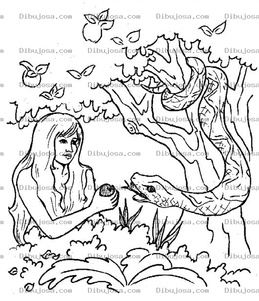 Dibujo para colorear Dibujo De Eva Con La Serpiente Y La Manzana Para Pintar Y Colorear Dibujos De La Biblia