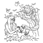 Dibujo para colorear Dibujo De Eva Con La Serpiente Y La Manzana Para Pintar Y Colorear Dibujos De La Biblia
