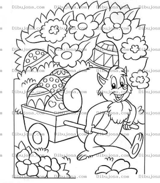 Dibujo para colorear Dibujo De Ardilla Jalando Una Carreta De Huevos De Pascua Para Colorear