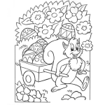 Dibujo para colorear Dibujo De Ardilla Jalando Una Carreta De Huevos De Pascua Para Colorear