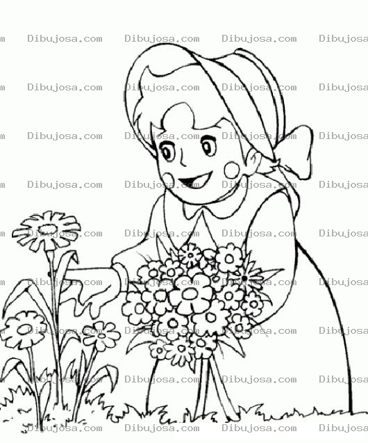 Dibujo para colorear Dibujo De Heidy Cortando Flores Para Pintar Y Colorear