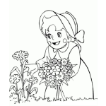 Dibujo para colorear Dibujo De Heidy Cortando Flores Para Pintar Y Colorear