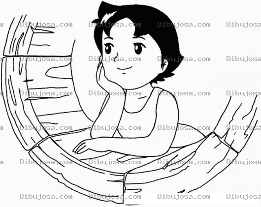 Dibujo para colorear Dibujo De Heidy Pensativa En Una Ventana Para Pintar Y Colorear
