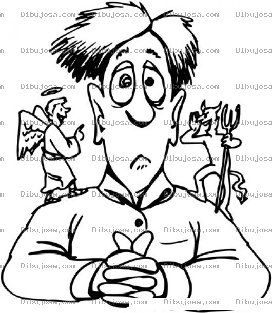 Dibujo para colorear Dibujo De Hombre Poniendo Atencion A Buenos Consejos Y A Malos Conesejos Para Pintar Y Colorear
