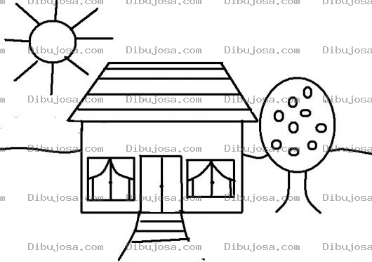 Dibujo para colorear Pintar casa con arbol de manzanas