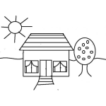 Dibujo para colorear Pintar casa con arbol de manzanas