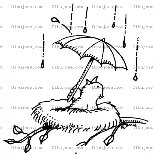 Dibujo para colorear Dibujo De Pajarito Con Sombrilla En Su Nido Para Pintar Y Colorear
