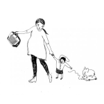 Dibujo para colorear Dibujo De Mama Embarazada Caminando Hacia El Colegio Halando A Su Hija De La Mano Quien A Su Vez Hala A Su Elefante De Jugete Para Colorear